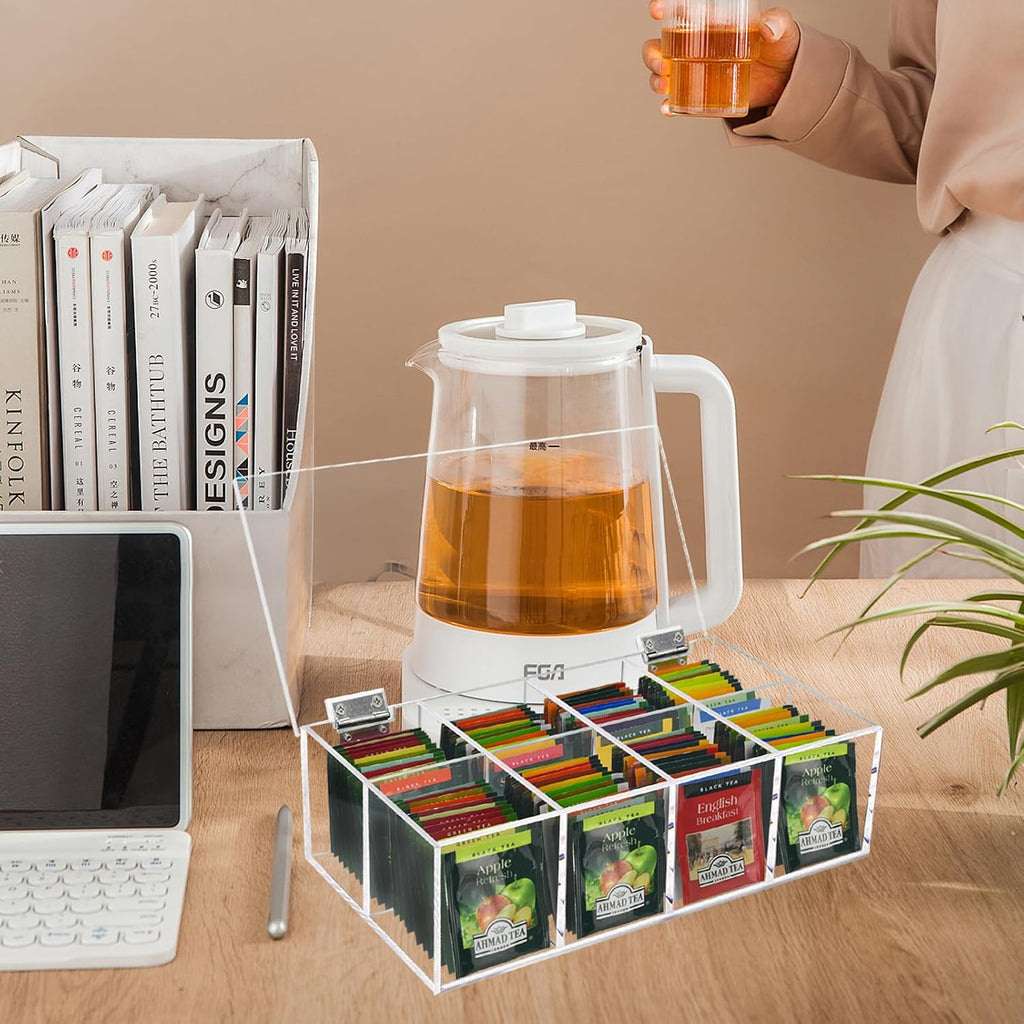 Tea Bag Organizer, Acrylic Tea Bag Holder, Clear Tea Packet Storage Box with Lid, Home Decor