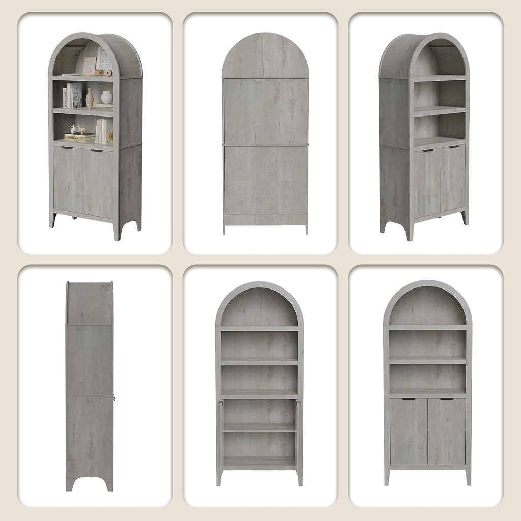 blini 70" Tall Arched Cabinet, Wooden Kitchen Pantry Arched Cabinet with Fluted Doors Versatile Kitchen Hutch Storage Organizer for Dining Room