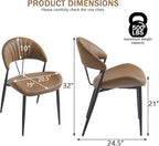 PU Leather Dining Chairs Set of 4, Mid Century Modern Dining Chairs with Stitching, Upholstered Kitchen & Dining Room Chairs with Curved Back and Black Metal Legs (Brown)