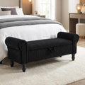 Storage Bedroom Bench for End of Bed, Storage Ottoman with Rolled Arms for Bedroom, Living Room, Entryway (Black)