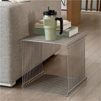 Square Retro Side Table, Metal End Table, Linear Coffee Table, Multi-Purpose Accent Table for Living Room, Bedroom, and Study(Silver,11.8x11.8x11.8in)