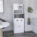 Kitchen Pantry 67" H, Two Cabinets, Three Doors, Two Open Shelves, One Drawer, Microwave Storage Option,for Kitchen