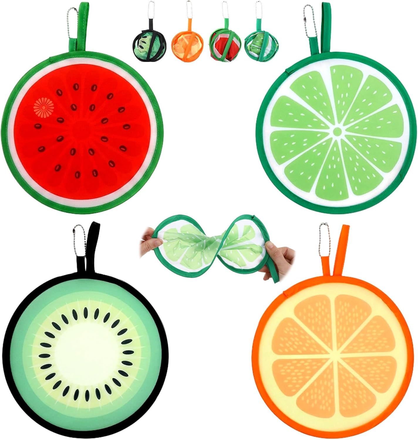 4 Pcs Foldable Round Fruit Pattern Hand Fan Cooling Folding Fan Portable Decorative Pocket Folding Hand Fans for Beach Lawn Park Festival Camping Game Party Favor, Travel, Events,Wedding