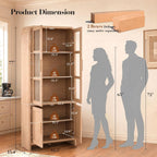 77" Tall Kitchen Pantry Cabinets, Wooden Curved Storage Cabinets with Adjustable Shelf, 1.18'' Panel Freestanding Cupboard for Dining Room, Living Room, Bathroom, Oak, 1Pcs