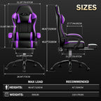 Gaming Chair, Computer Chair with Footrest and Lumbar Support, Ergonomic Video Game Chair with Headrest, Height Adjustable Gamer Chair Office Desk Chair, Purple