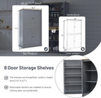 JIJIWANG High Freestanding Kitchen 40.2x20x71.3inch Pantry Large Cupboard Storage Cabinet with 2 Drawers,2 Adjustable Shelves,8 Door Shelves for Kitchen, Living Room, Dining Room,Gray