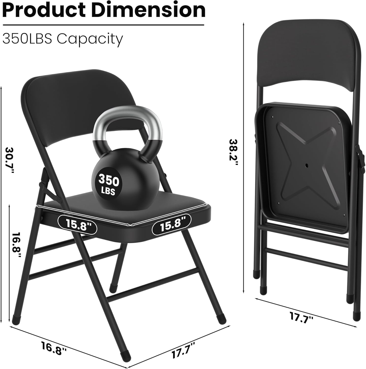 4 Pack Black Folding Chairs with Padded Seats, Office Guest Reception Chair, Breathable Foldable Chair for Indoor and Outdoor, Portable Stackable Commercial Seat for Bedroom Patio Party Event