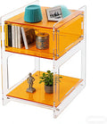Acrylic Side Table with Open Storage Shelf, Clear Nightstand for Bedroom Living Room, Modern Small End Table for Record Player, Acrylic Bedside Organizer (Orange)