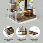 J JACKCUBE DESIGN Cofee Syrup Bottle Holder Rack, Rustic Wood and White Metal Wire 2 Tier 4 Syrup, Wine, Dressing Bottle Countertop Display Storage Stand for Kitchen Coffee Bar- MK816F
