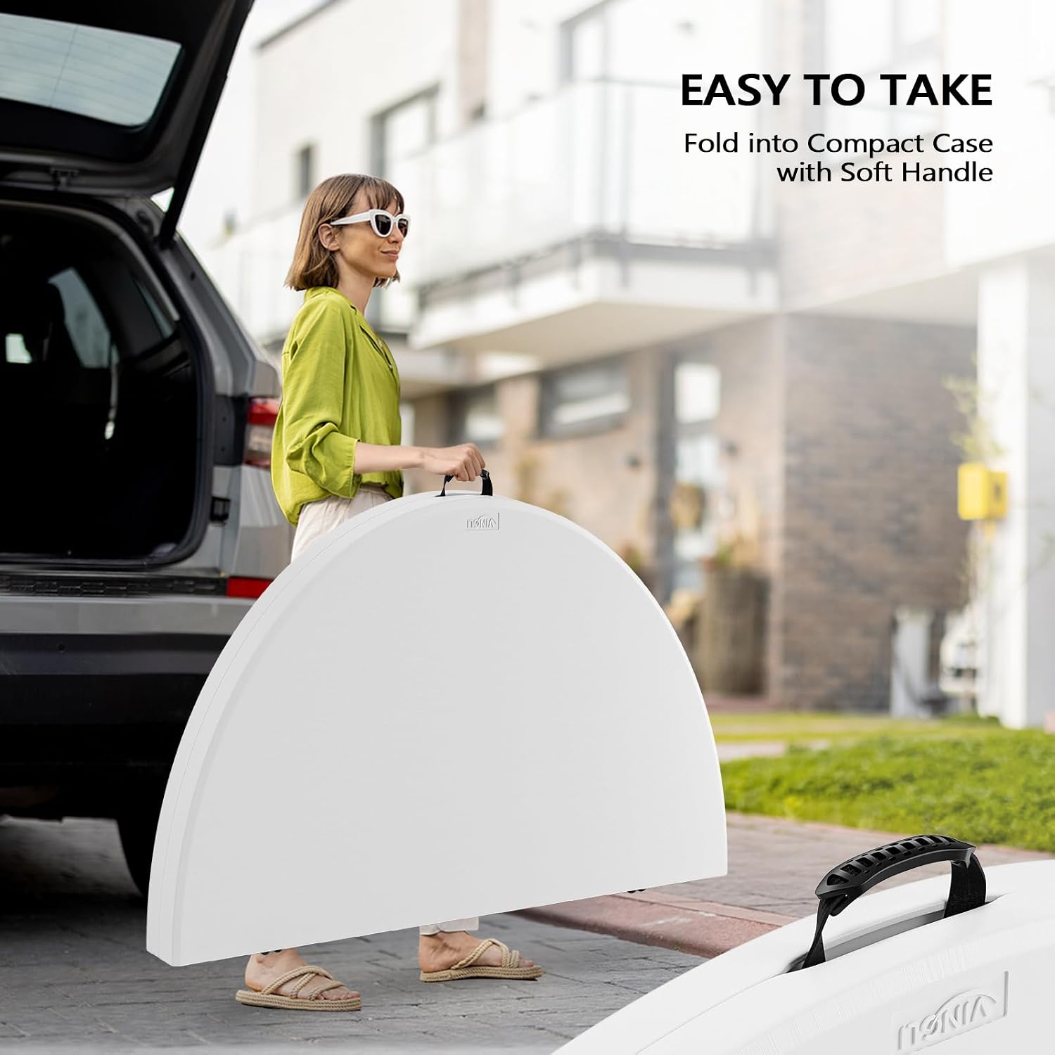 VINGLI White 48" Round Bi-Folding Commercial Table, 4 Feet Portable Plastic Dining Card Table for Kitchen or Outdoor Party Wedding Event, 1-Pack