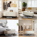 Storage Ottoman Bench for Bedroom, End of Bed Bench with Hidden Storage, Upholstered Tufted Linen Ottoman with Safety Hinge, Bedroom Bench with Storage, 43 Inch, 350lb, Linen Beige