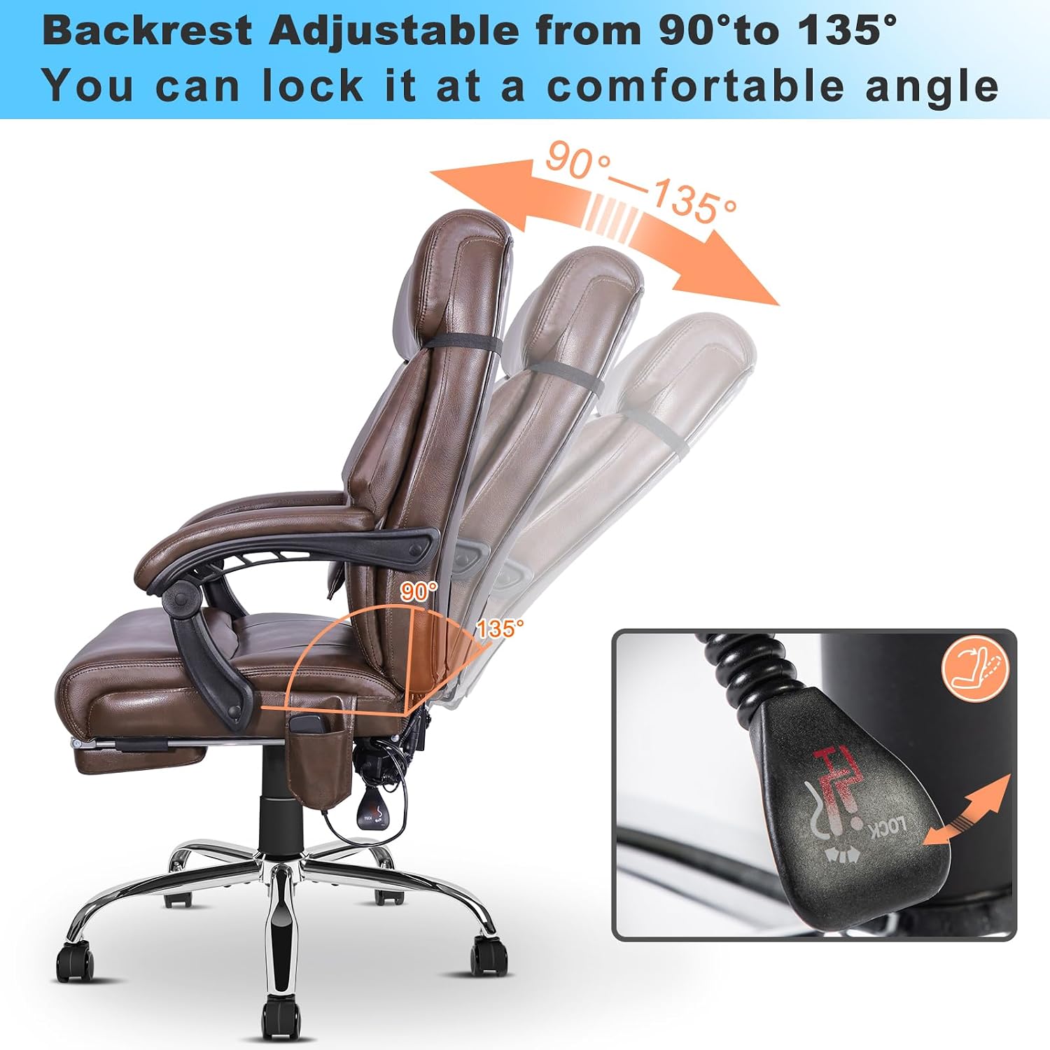Kneading Massage Executive Office Chair, 3D Back Massage Heated Office Desk Chair with Reclining Backrest, Footrest & Height Adjustment