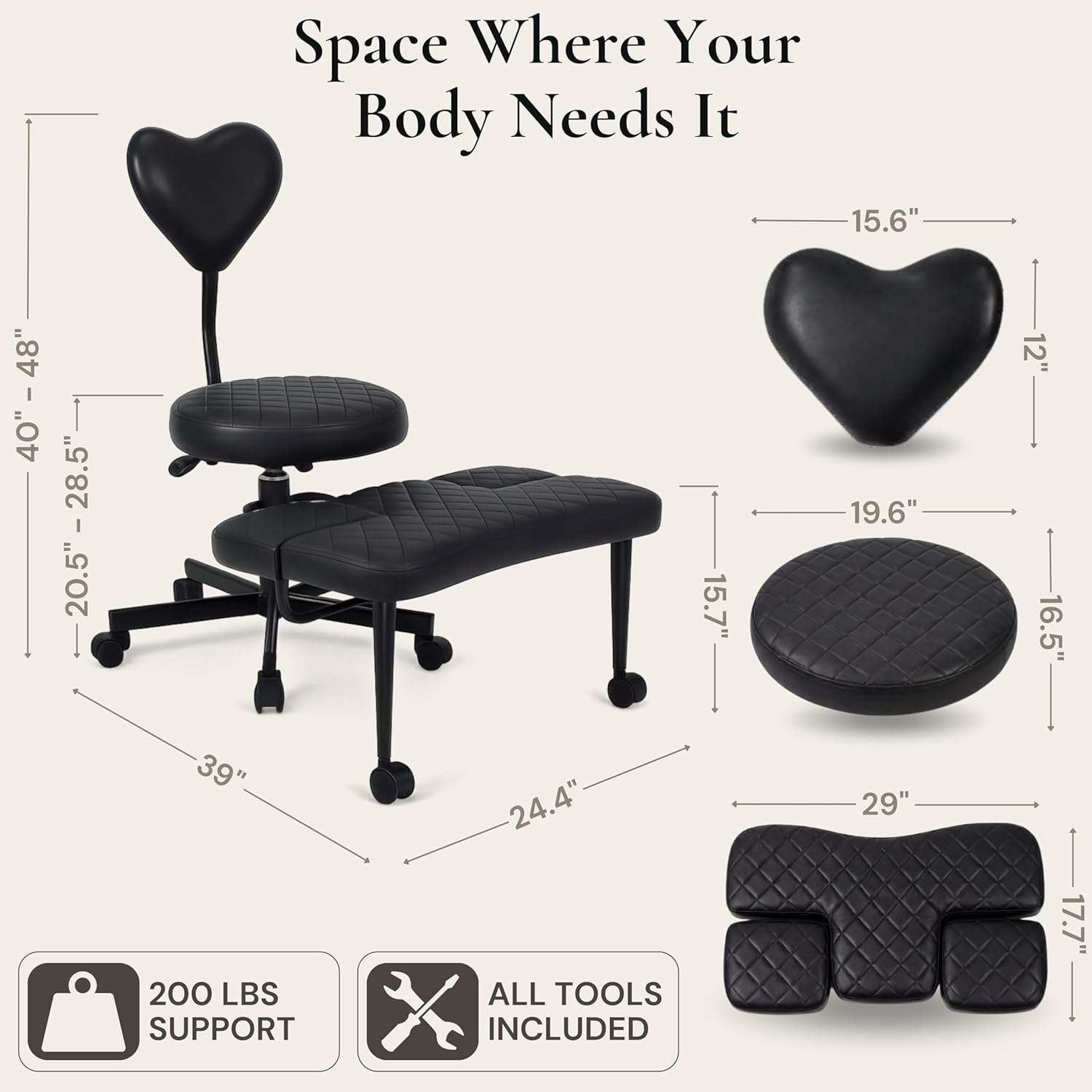 Ergonomic Cross Legged Office Chair with Foot Rest for Kneeling Seating - Crisscross Desk Chair with Wheels for ADHD to Sit Cross Legged - Multi-Position Adjustable Seat with Back Support for Women