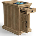 Farmhouse End Table with Charging Station, Rustic Wooden Nightstand with USB Ports and Outlets, Storage Drawer and Cabinet, Narrow Side Table for Living Room, Natural