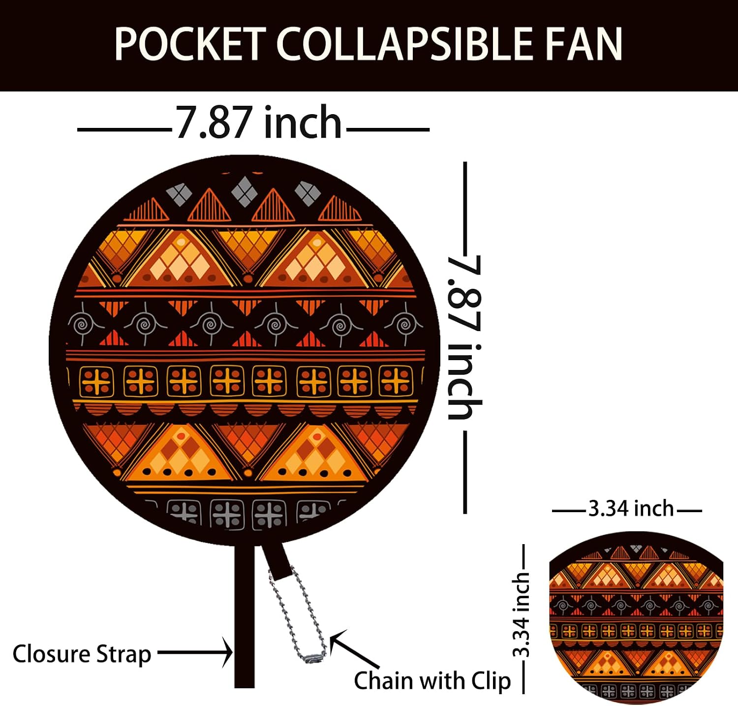 4 Pack Folding Hand Fan, Tribal Geometric Pattern Portable Pocket Fan, Ethnic Style Foldable Handheld Fan for Summer Heat, Festival, Travel, Concert (Yellow)