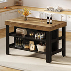 Tribesigns Kitchen Island with Storage and Seating, Farmhouse Large Stationary Wood Island Table for Kitchen Dining Room (Black and Brown)