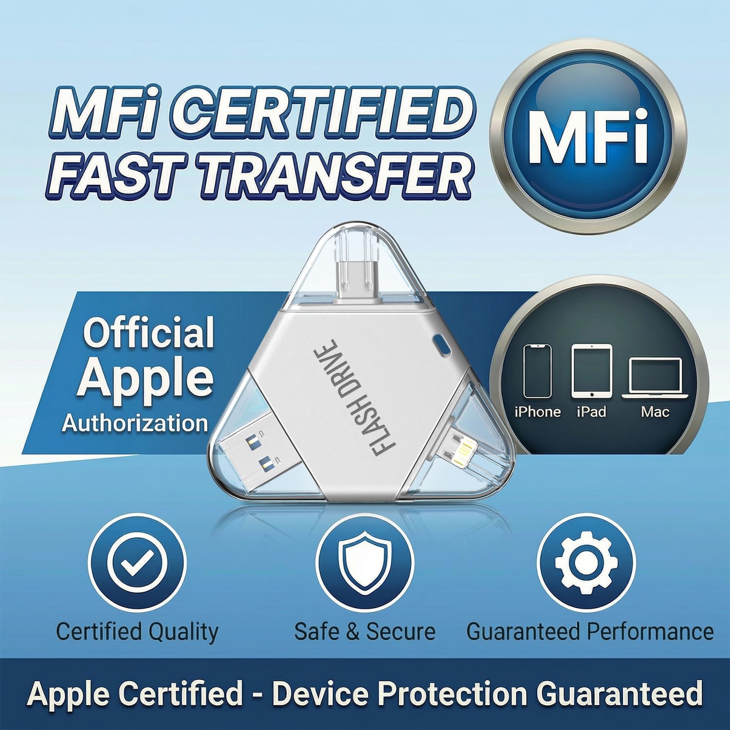 MFi Certified 512GB Flash Drive for iPhone, 3 in 1 Photo Stick with Lightning/Type-C/USB-A, Photo Stick for iPad Android Mac PC, for Photos Videos and File Backup,Available Space: ~484GB,Silver