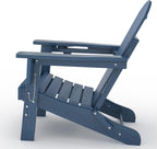 Garvee Folding Adirondack Chair, HDPE Outdoor Patio Chair with Cup Holder, All Weather Resistent Wooden Textured for patios, Decks, Gardens, fire Pit, Navy Blue