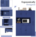 LUMISOL 70" Farmhouse Kitchen Pantry Storage Cabinet with Pull-Out Shelf, Wood Hutch Cabinet with Door Shelves and Drawer, Freestanding Food Hutch with Microwave Stand, Blue