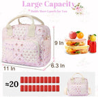 Quilted Lunch Box for Women, Large Insulated Lunch Bag for Adult,Elegant Pink Patchwork Cute Portable Tote Bags for Work Travel Beach Picnic (Purple Patchwork, M)