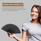 NUOBESTY Bamboo Folding Fan 12.5 Inch Vintage Hand Held Fan for Women Portable Foldable Hand for Summer Weddings Parties and Home Decoration (Black)
