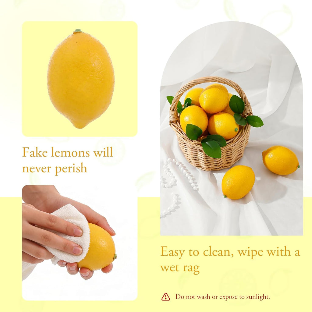 12 Pcs Artificial Lemons, Realistic Fake Yellow Lemons for Home Kitchen Decor, Fruit Bowl Filler, Countertop Centerpiece, Table Vase Display, Lemonade Party, Farmhouse and Seasonal Decoration