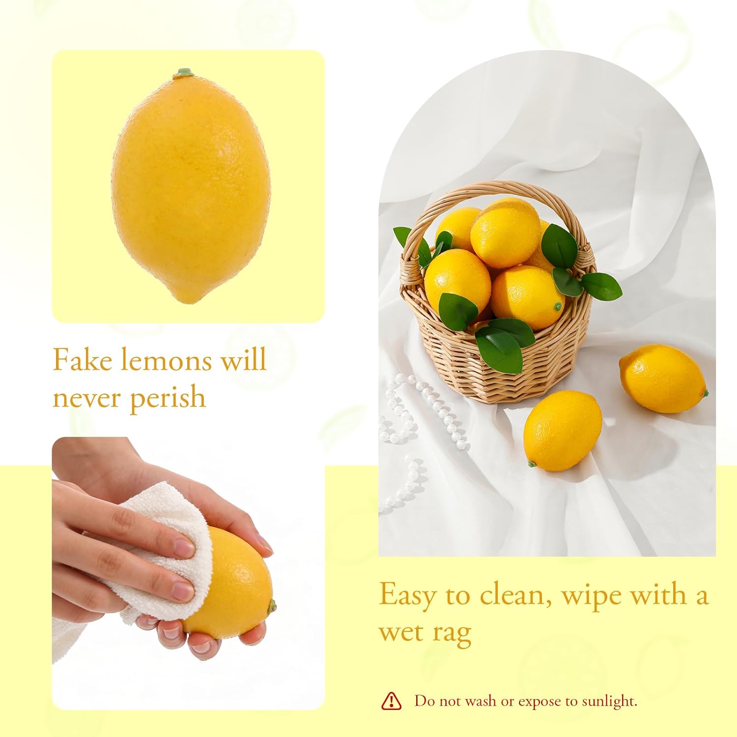 12 Pcs Artificial Lemons, Realistic Fake Yellow Lemons for Home Kitchen Decor, Fruit Bowl Filler, Countertop Centerpiece, Table Vase Display, Lemonade Party, Farmhouse and Seasonal Decoration