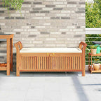 Gecheer Garden Storage Bench with Cushion 126 cm – Solid Acacia Wood Outdoor Storage Seat for Patio, Deck, or Yard