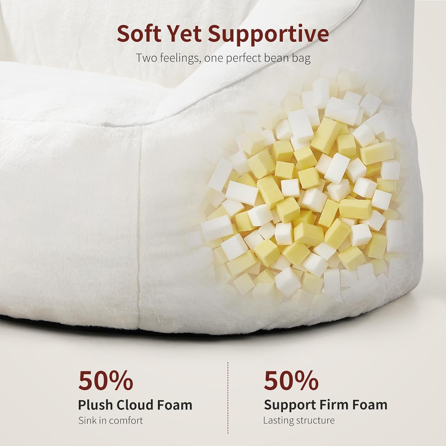 Relefree 70.9" Modern Loveseat Sofa,Oversized Bean Bag Chairs for Adults,Plush Modern Boneless Loveseat,Bean Bag Couch for Reading,Mini Small Couches for Living Room,Bedroom,Apartment,Cream White