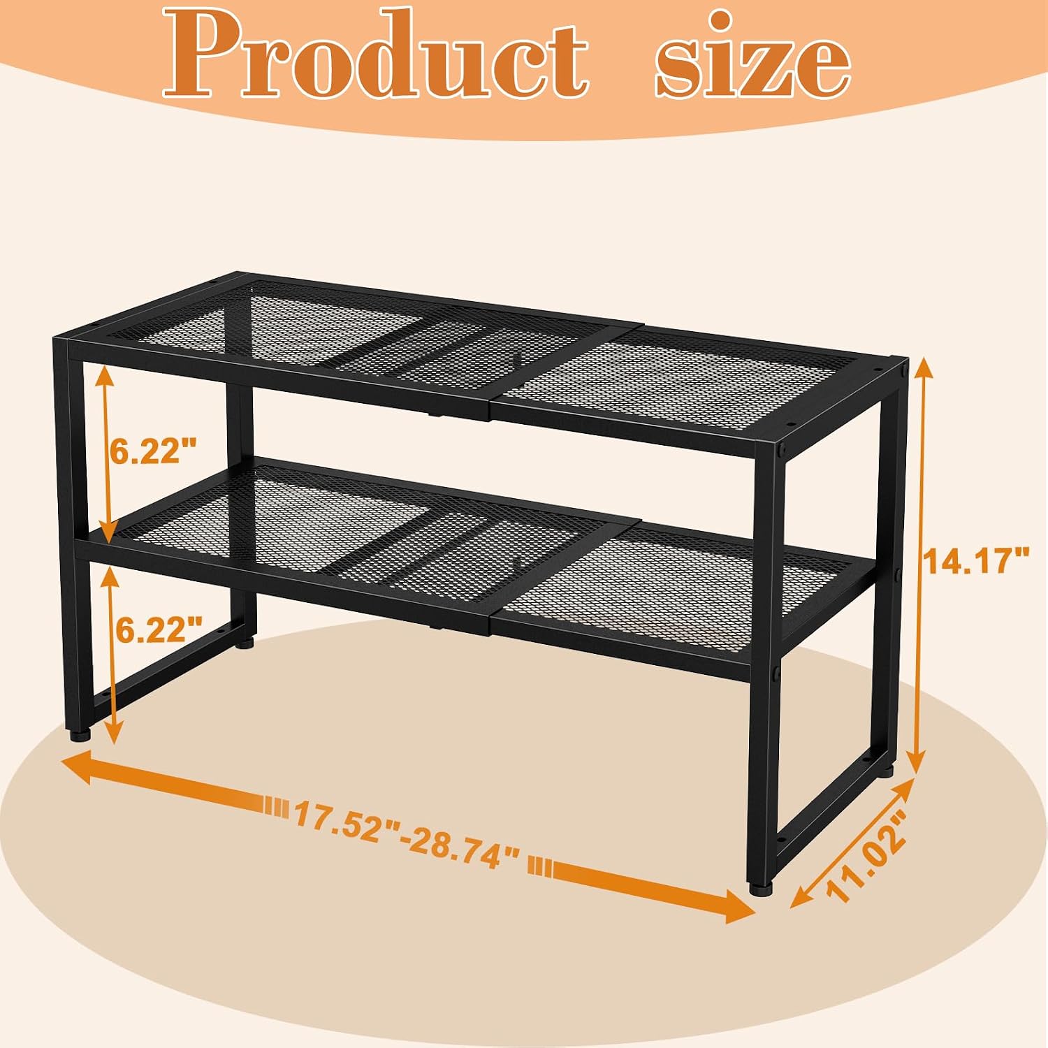 2 Tier Shoe Rack Organizer for Closet and Entryway, Expandable & Stackable Metal Shoe Storage Shelf, Adjustable Small Shoe Rack (17.52-28.74 in), Black