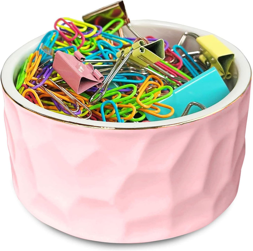 Paper Clip Holder Ceramic Paper Clip Holders Paperclips Holder Dispenser Cute Paper Clip Organizer for Desk Binder Clip Holder Bobby Pin Hair Clip Holder Gift for Office (Geo-Pink)