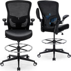 Drafting Chair 400lbs Heavy Duty Tall Office Chair Big and Tall Ergonomic Standing Desk Chair with Lumbar Support and Adjustable Footrest Ring, Comfy Mesh Wide Chair with Flip-up Armrests, Black