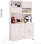 BOSHIRO 71" Farmhouse White Pantry Cabinet with Charging Station, 4-Type Storage & Anti-Tip Design, Kitchen Cabinet with Adjustable Shelves