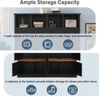 76.7''H Farmhouse Hall Tree with Storage Cabinet & Shoe Bench, Black | 59’’ Wide Tall Entryway Organizer, 8 Doors, 4 Overhead Open Cubbies, 4 Coat Hooks for Hallway Living Room Mudroom