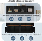 Merax Farmhouse Hall Tree with Bench and Cabinet, 4-in-1 Entryway Storage Organizer with Rack, Shoe Storage and Hooks for Mudroom, Living Room, Bedroom, Black