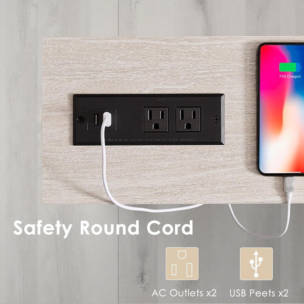 Console Table with Power Outlet and USB Port, 47" Long Behind Couch Table with Charging Station, Narrow Sofa Table for Entryway, Living Room, Foyer, Hallway, White Oak Grey