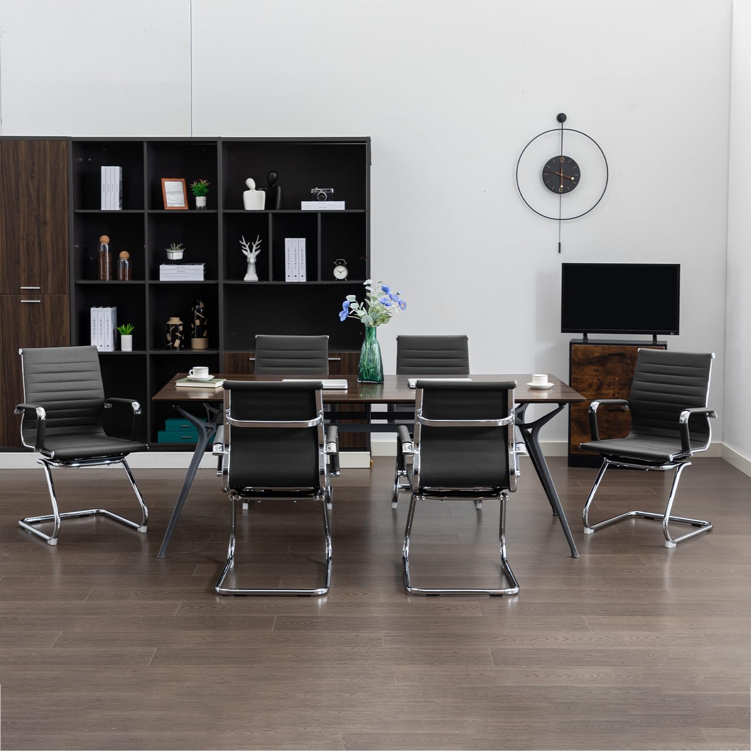 Office Guest Reception Chair Set of 4, Conference Room Chairs Waiting Room Chairs 4 Pack, Modern Leather Office Desk Chair No Wheels.（Black）