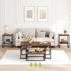 Coffee Table Set of 4, Nesting Coffee Table and 2 Side Tables | Industrial Square Coffee Table with Storage, Metal Frame, for Small Spaces, Apartment, Living Room, Rustic Brown and Black