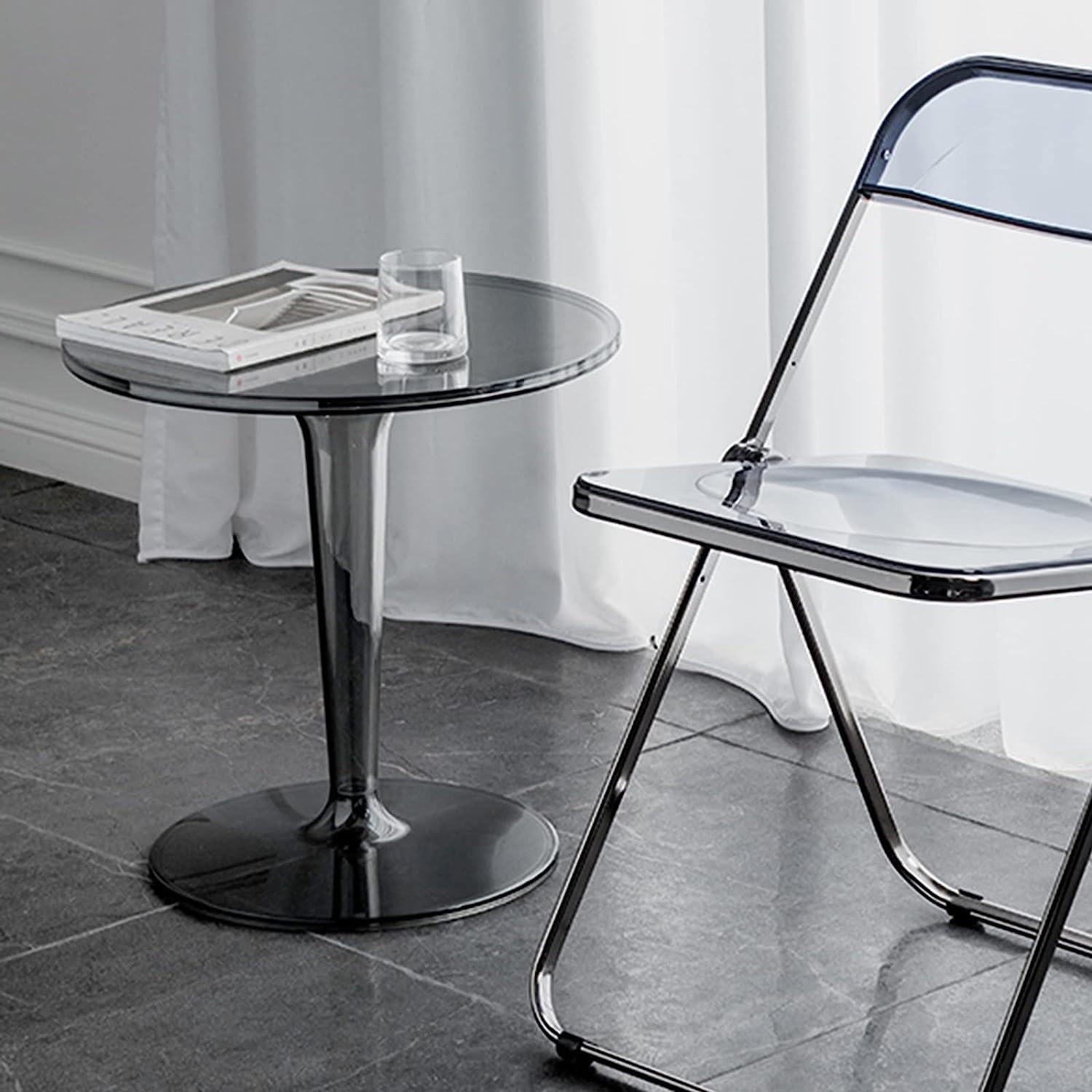 Mesa Auxiliar Round Acrylic Side Table w/Removable Tabletop Contemporary Small Accent End Table Easy to Clean for Home Bedroom Office Sofa