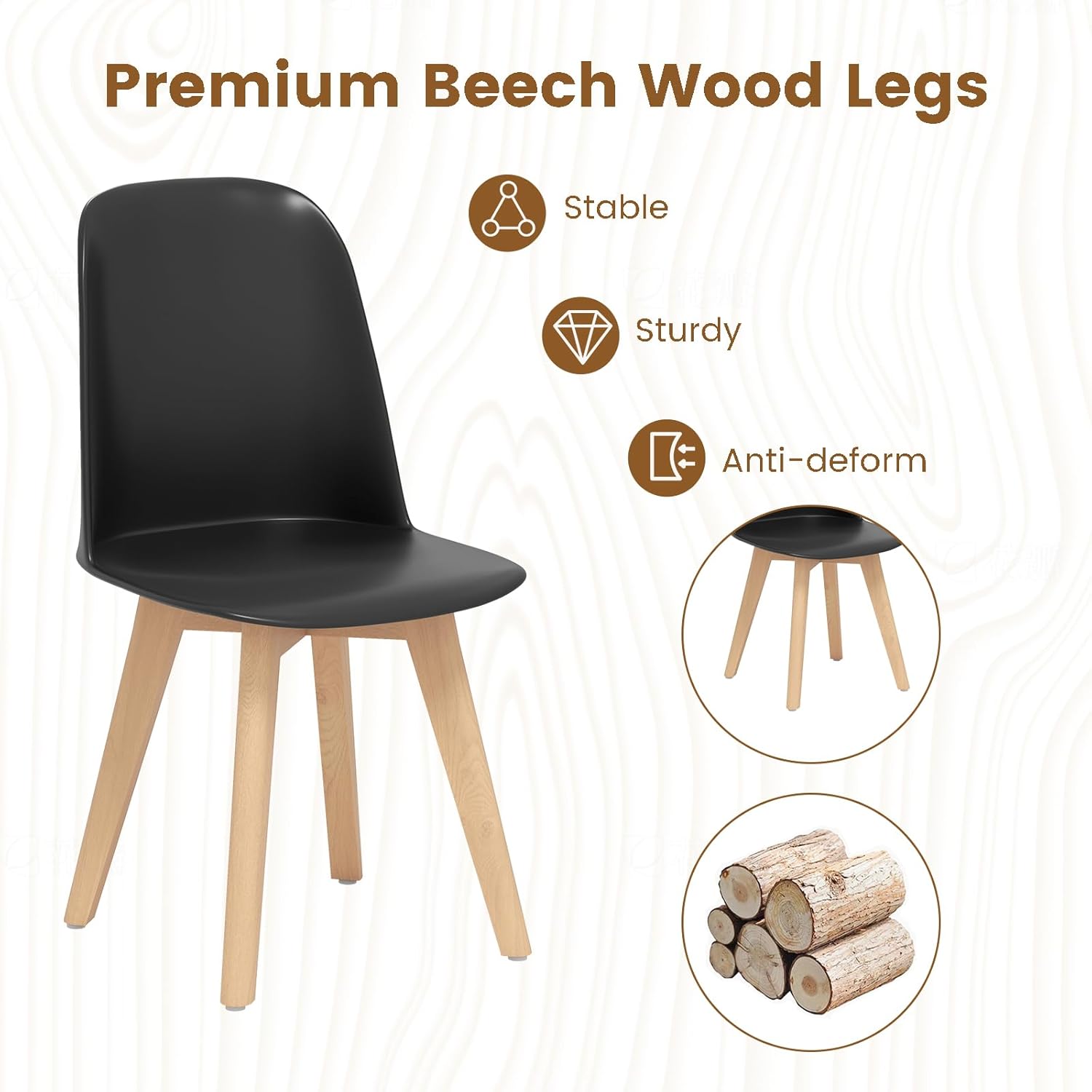 Giantex Modern Dining Chairs Set of 2, Black Armless Kitchen Chair w/Solid Beech Wood Legs, Tilt Backrest, Wide Seat, Indoor Plastic Side Chairs for Living Dining Room Restaurant