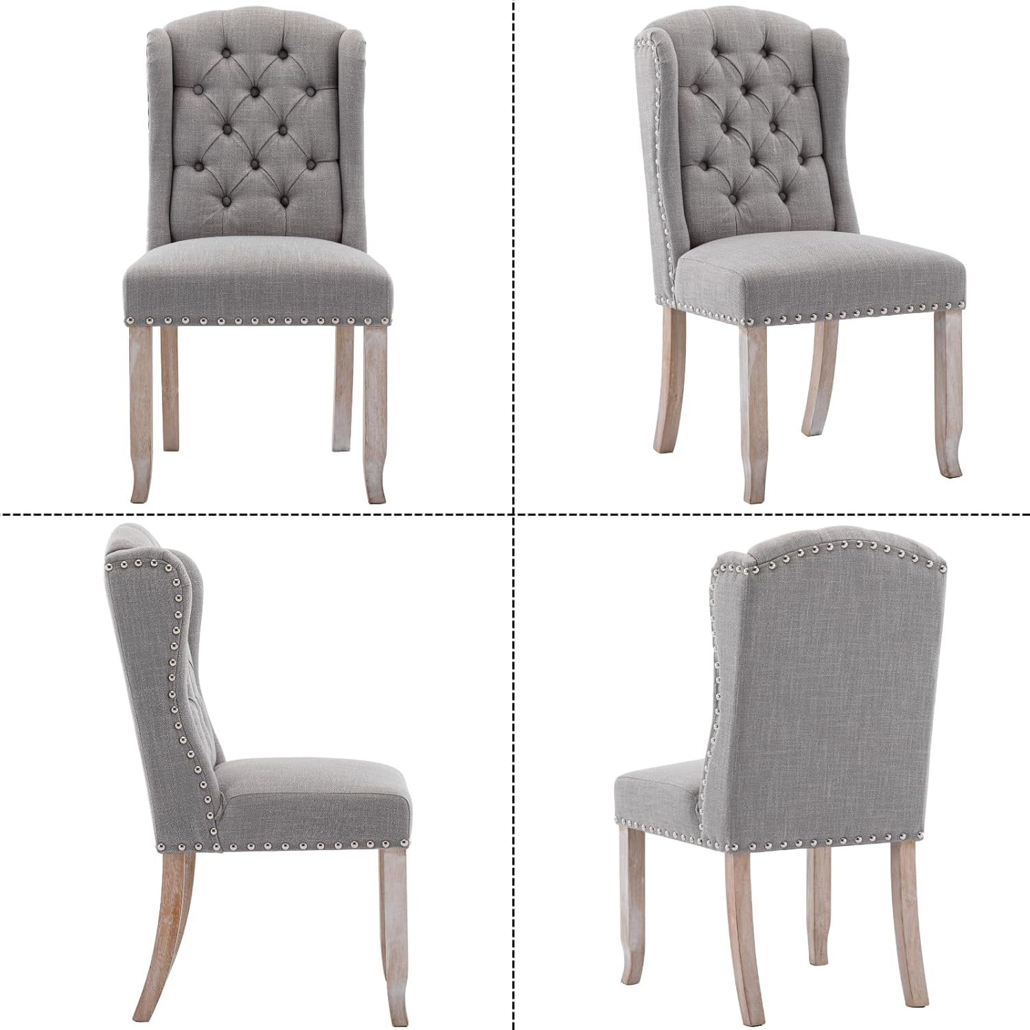Ya-Home Modern Tufted Dining Chairs Set of 8, Upholstered Kitchen Room Side Chairs Accent Chairs with Wingback Nail Trims Wood Legs, Farmhouse Guest Chairs for Dining Room, Living Room, Linen Grey