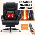 HOFFREE 500lbs Kneading Massage Office Chair with Heat for Heavy People Big and Tall Office Chair with Footrest and Lumbar Support Pillow for Bedroom,Office,Conference Room (Black)