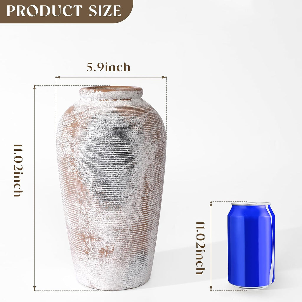 Large Vintage Ceramic Vase - 11 Inch Farmhouse Rustic Flower Vase,Large Vases for Decor Living Room Dining Table Home Decor and Housewarming Gift