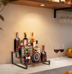 Mkono Small Liquor Bottle Display Shelf 3 Tier Coffee Bar Accessories Rustic Syrup Stand Wine Racks Countertop for Whiskey Tabletop Kitchen,13 Inch