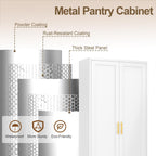 71" Tall White Metal Pantry Cabinet, Freestanding Storage Cupboard with Doors & 4 Adjustable Shelves, for Kitchen, Dining Room & Living Room