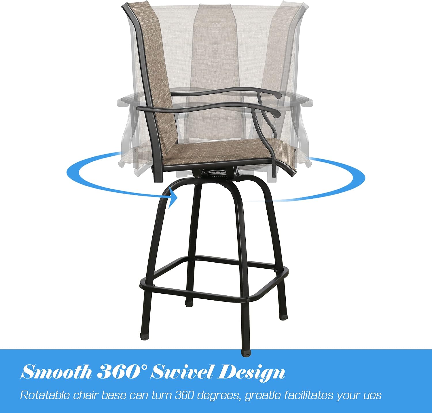 Patio Bar Stools, Outdoor Swivel Bar Height Chairs with Textilene Mesh Fabric, Set of 2