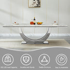94.5" Large Dining Table for 10-12 People, Modern White Rectangle Kitchen Dinner Table w/Faux Marble Top&Silver Steel U-Base, Extral Long Dining Room Tables for Kitchen Living Room