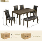 6-Piece Dining Table Set with Bench and Chairs - Solid Wood Kitchen Dining Room Table Set in Farmhouse Rustic Style, Table Set for 6 with 4 Chairs and Bench Seat.(Dark Walnut_Large)