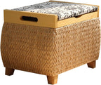 Ottoman with Storage Rattan Woven ，Bench with Padded Seat End of The Bed Entry Bench Footrest Stool for Hallway Living Room(Primary Color,40cm/15.7in)