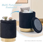 Storage Ottoman,Metal Base Vanity Stool Chair,Modern Round Footstool with Soft Padded Seat,Multipurpose Sofa Table or Plant Stand for Hallway,Living Room and Lounge (Black-Short Plush)